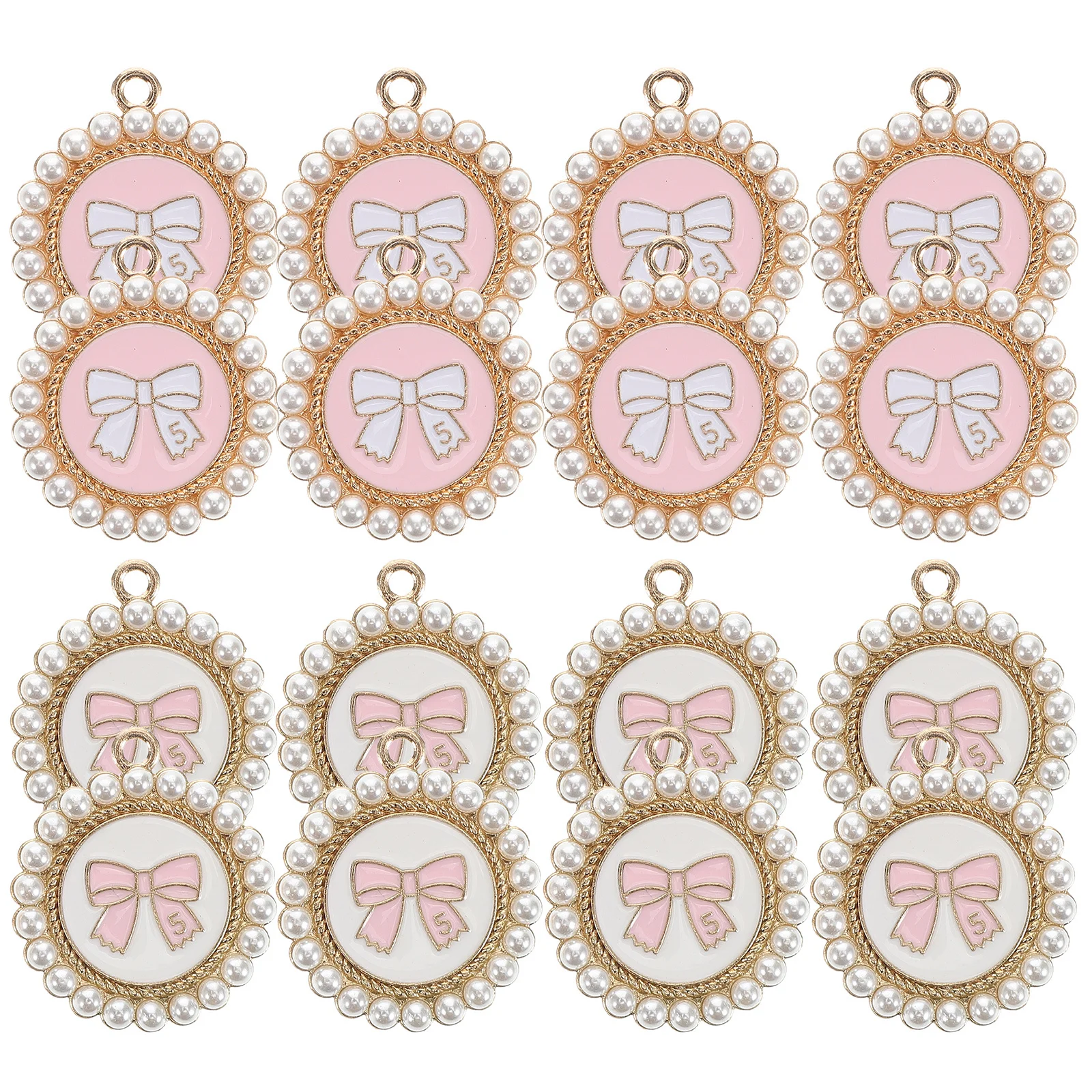 20개 진주 리본 매듭 참 장식품 아연 합금 펜던트 DIY 보석 제작 팔찌 목걸이 귀걸이 열쇠고리용