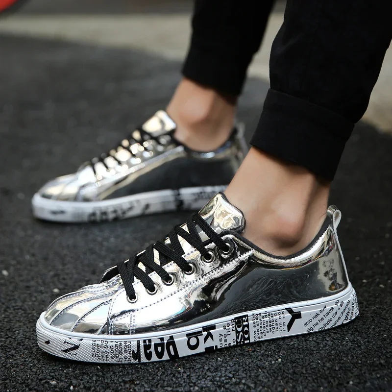 Vrouwen Goud Zilver Sneakers Mannen Hip Hop Casual Unisex Tennis Luxe Loopschoenen Onhandige Trainers Bigsize Streetwear Schoeisel