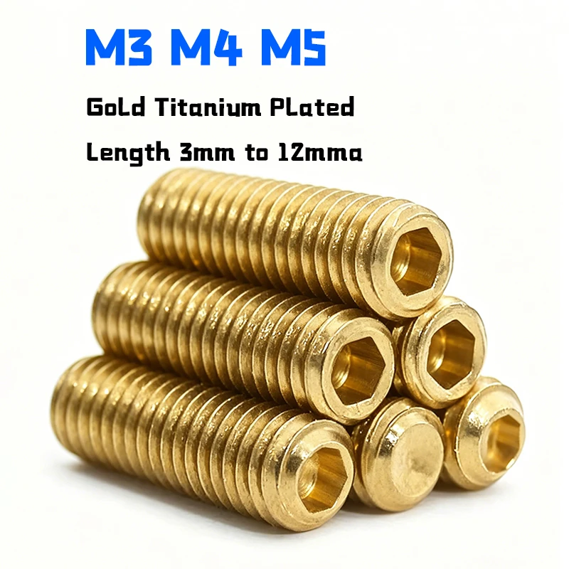 M3 M4 M5 DIN 916 Gold Titanium Plated Grub Screws Cup Point Allen Hex Socket Set Screw Length 3mm 4mm 5mm 6mm 8mm 10mm 12mm