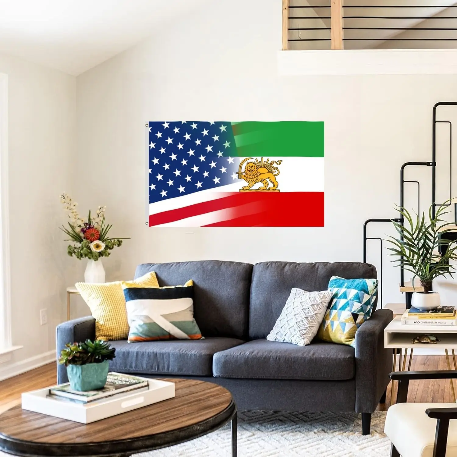 Flagicts 100% Polyester  America and Lion Iran Flag