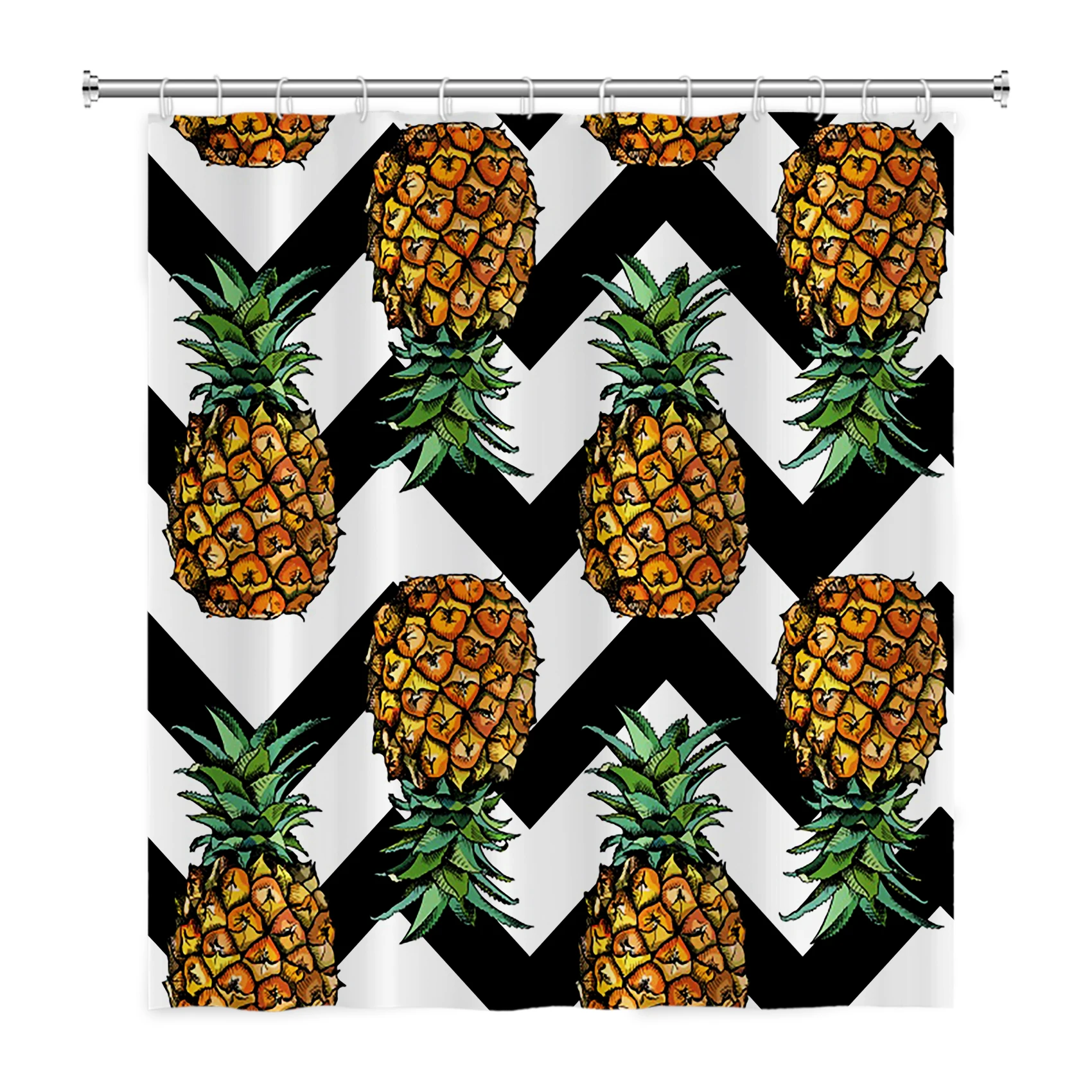 

Pineapple Shower Curtains Wavy Black And White Stripes Bathroom Waterproof Polyester Bath Curtain Home Decor with Hooks