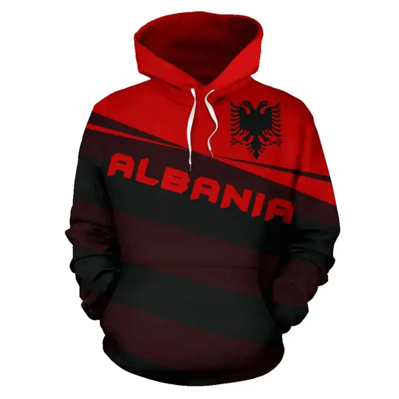 Albanian Flag Graphic Hoodies For Men 3D Printing Casual Long Sleeve Pullover Sweatshirts Men Women Tracksuit Jacket Sportswear