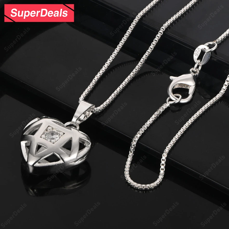 

SuperDeals AAA Zircon 925 Sterling Silver Heart Pendant Necklace For Women Engagement Wedding Party High Quality Jewelry Gift