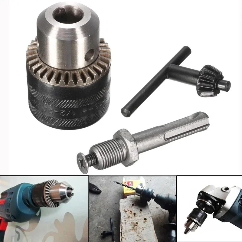 1pc Drill Chuck 1.5-13mm 1/2-20UNF Rotary Hammer Screwdriver Impact Wrench Driver Adapter + Key + SDS Shank Set