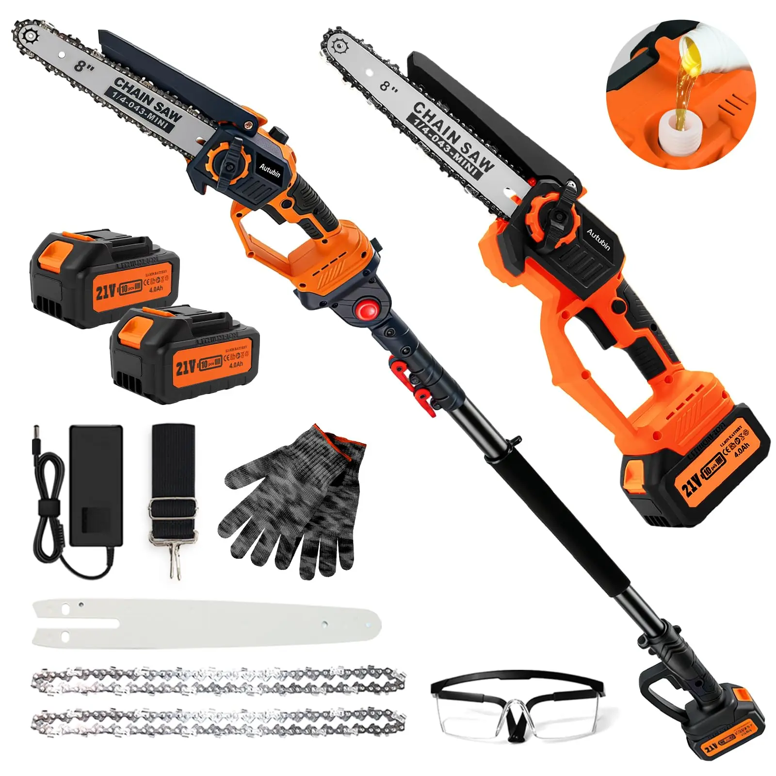 2-in-1 Electric Pole Saw & Mini Chainsaw for Tree Trimming, 8 Inch from Asurion, LLC
