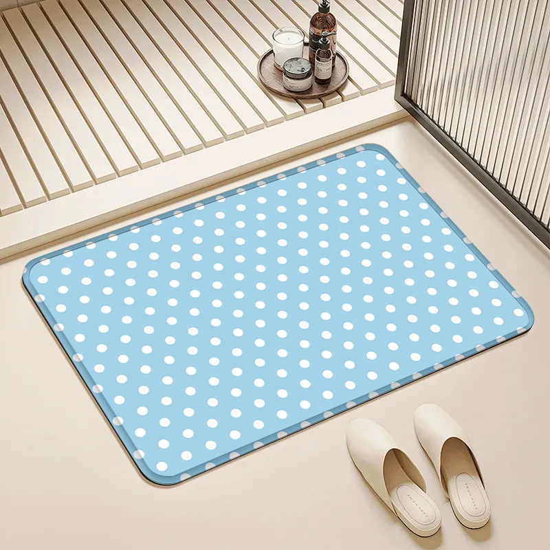 

Light Blue Polka Dot Door Mat Non-Slip Washable Floor Rug for Home Bathroom Kitchen Living Room Decor