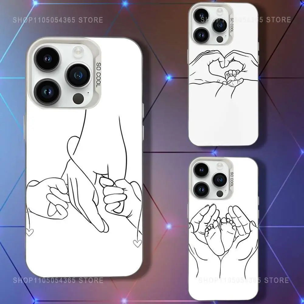 

Parents Childs Hand Phone Case For iPhone 16,15,14,13,12,11,Pro,XS,Max,Plus,Mini,SE White Candy Matte Shockproof Cover