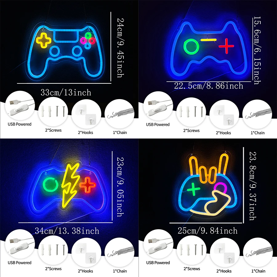 Game Handle Led Neon Sign, Bedroom Game Room Man Cave Club Party Decor, Usb-Powered Player Gifts For Teenagers And Boys.