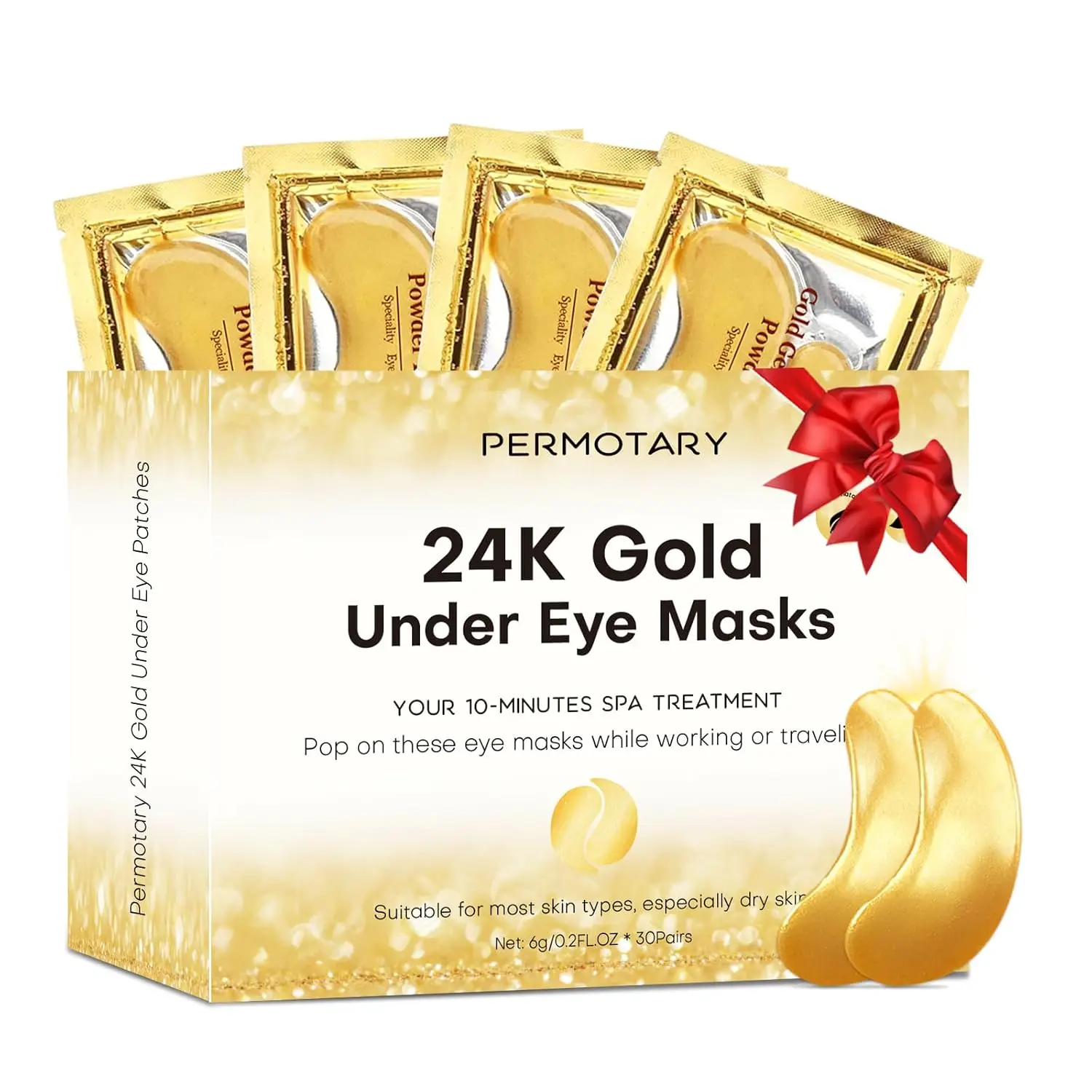 

30 Pairs Collagen Under Eye Patches with 24K Gold, Moisturizing Anti-Aging Eye Mask for Dark Circles & Wrinkles