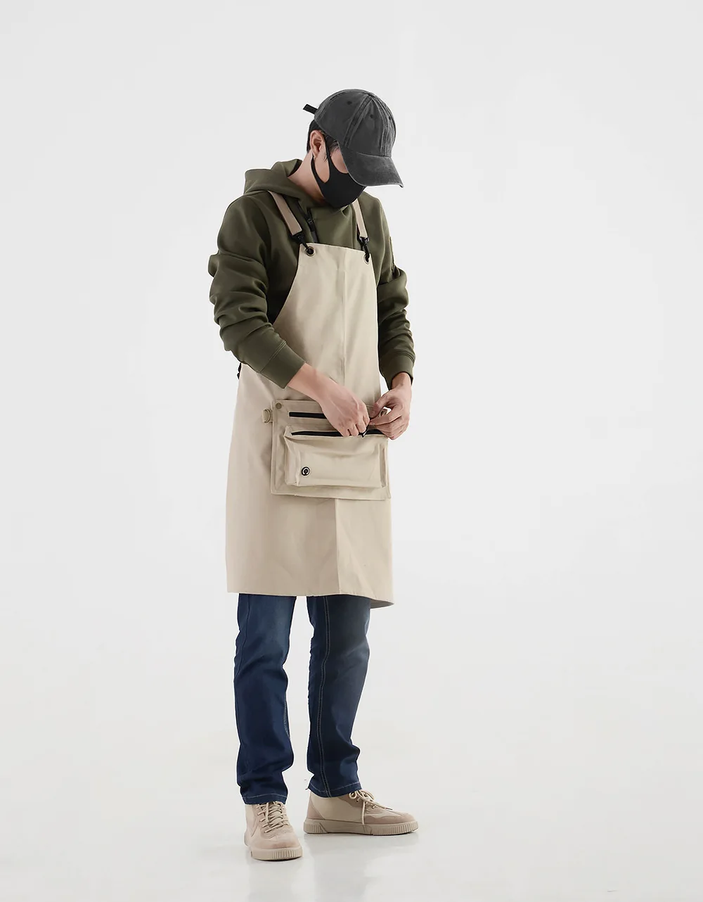 New Luxury Cotton Canvas Waterproof Apron Denim Bag All-match Kitchen Overalls Apron Shoulder Bag and Apron Set Boutique