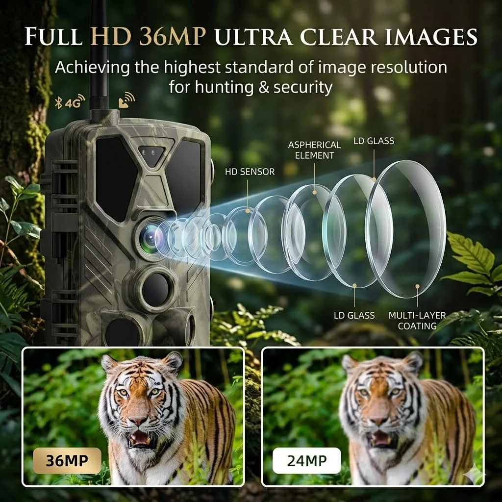Suntekcam HC‑812Pro 4G Hunting Trail Camera 36MP 4K Video 0.3s Trigger 940nm IR Night Vision Free Cloud APP Control