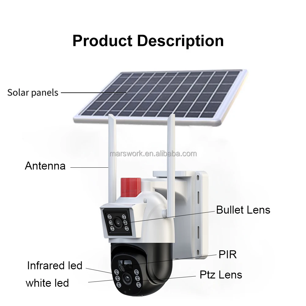 SC402P10 V380 Outdoor Security CCTV Network Camera Smart Solar Power 4G Card Energy Saving WIFI PTZ Features CMOS Sensor