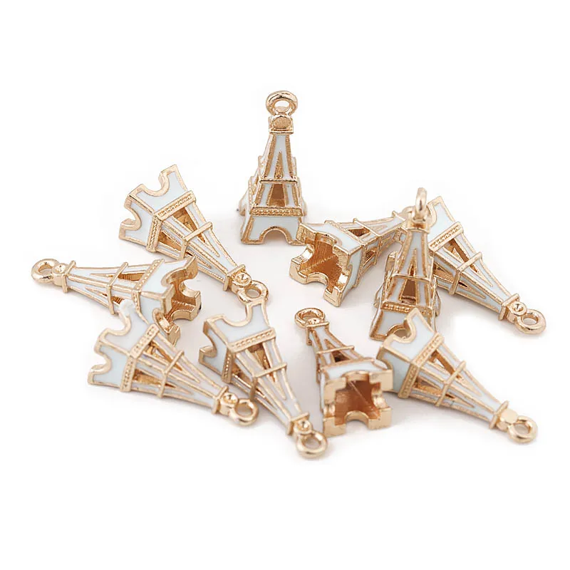 10pcs/Lot Colorful Openwork Eiffel Tower Enamel Charms for Jewelry Making Accessories Alloy Pendant DIY Bracelet Necklace