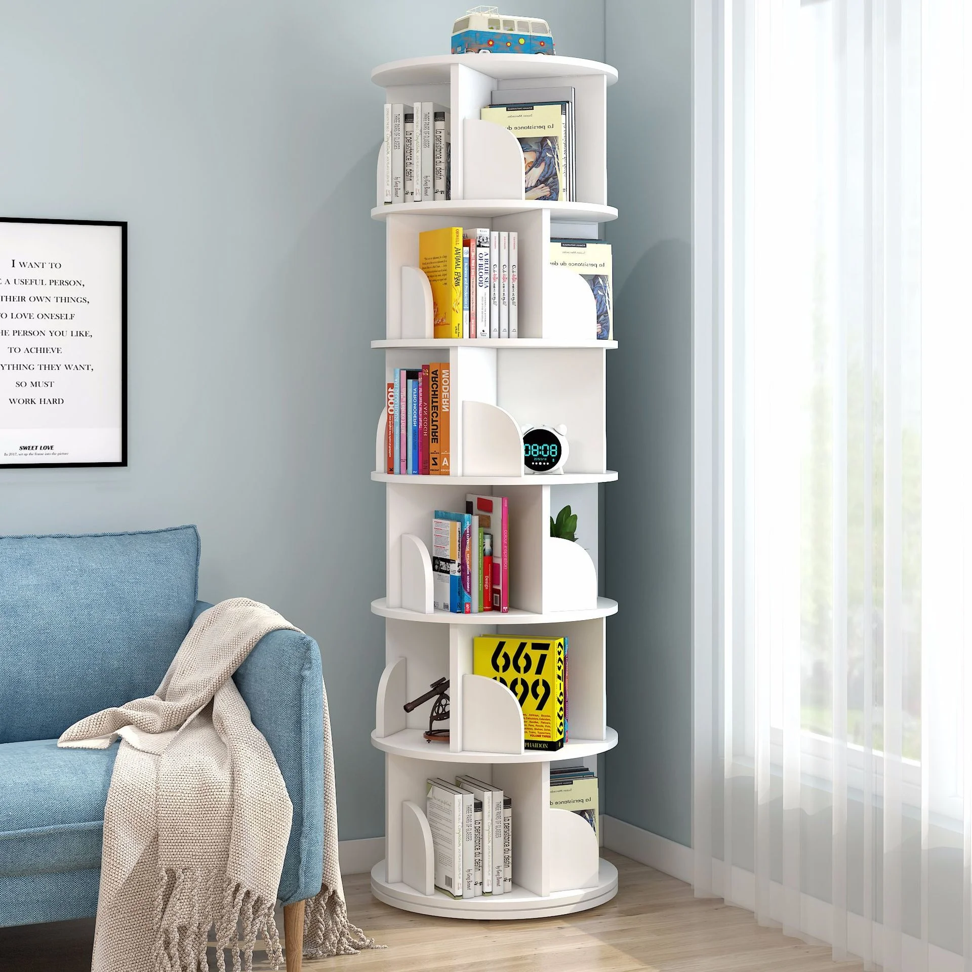 Rotating bookshelf book stand simple household space saving simple creative storage bookcase etagere rangement home furniture