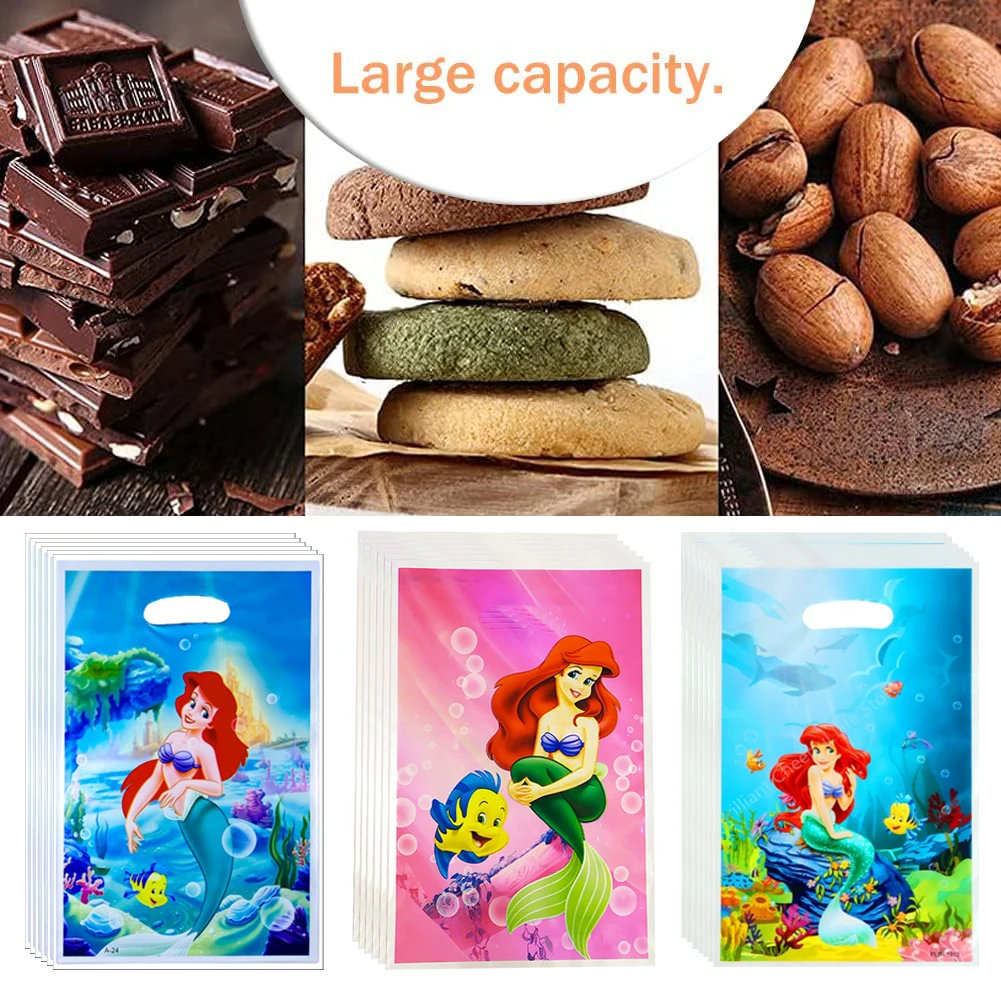 Bolsa de regalo de sirena Ariel, bolsa de plástico para galletas y dulces, bolsa de fiesta temática de sirena, suministros de fiesta de cumpleaños
