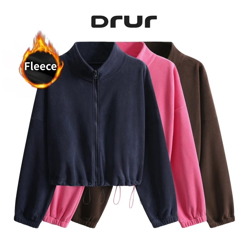 

DRUR женская флисовая куртка на молнии с мягкой теплой зимней двусторонней верхней одеждой с длинными рукавами повседневное спортивное пальто для улицы