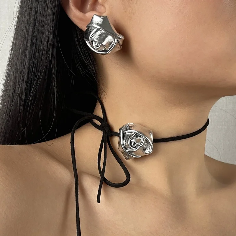 Romantic Retro Rose Flower Clavicle Chain Necklace For Women Ladies Korean Fashion Adjustable Rope Choker Y2K Accessories