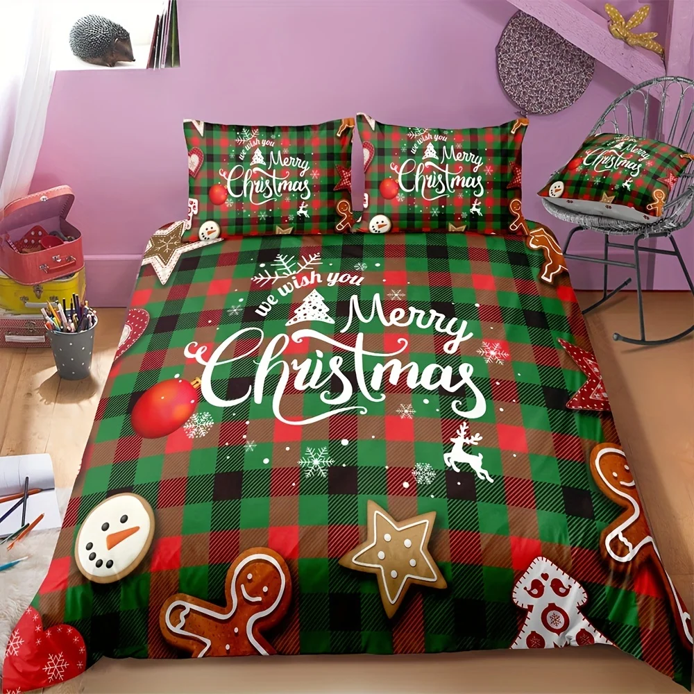 

Christmas Theme Duvet Cover Set Christmas Tree Snowflake Print Bedding Set Soft Breathable Duvet Cover For Bedroom Decor