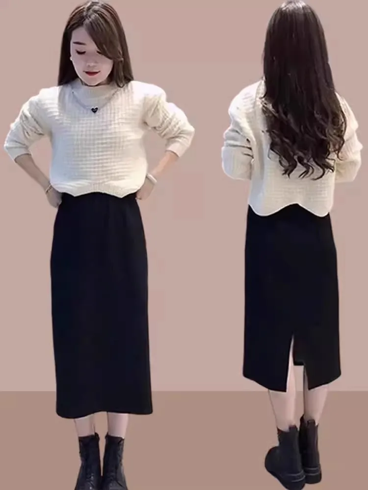 

Stylish Two-Piece Set Dress Autumn Winter Fashion Large Size Women's Clothing Beautifully Designed Complete Ensemble