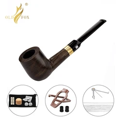 Old Fox Black Sandalwood Billiard Tobacco Pipe Set Accessories 9MM Filter Solid Wood Dry Ebony Smoking Pipe With 10 Tools Kits