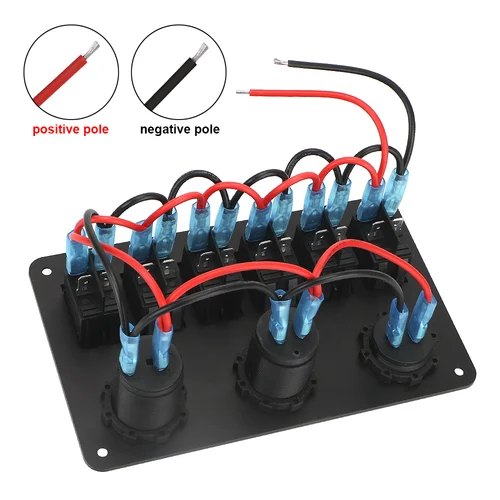 Imagen 2 del producto Panel de interruptor basculante de 6 entradas, voltímetro Digital LED, disyuntor marino impermeable para coche, puertos USB duales, luces de encendido/apagado DC 12V/24V