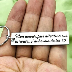 French Drive Safe Keychain I Love You Pendant Dad Boyfriend Gift Husband Valentiness's Day Driver Gift for Women Men