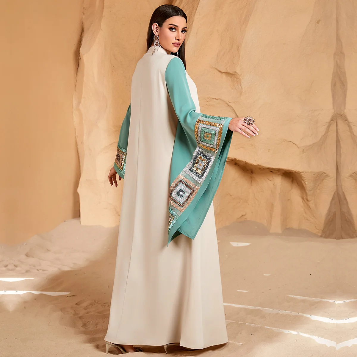 فستان إسلامي لحفلات عيد الجلابة عباية نسائية رمضان ماكسي جلابية مطرز بالترتر المغرب قفطان تركيا رداء عربي طويل جديد