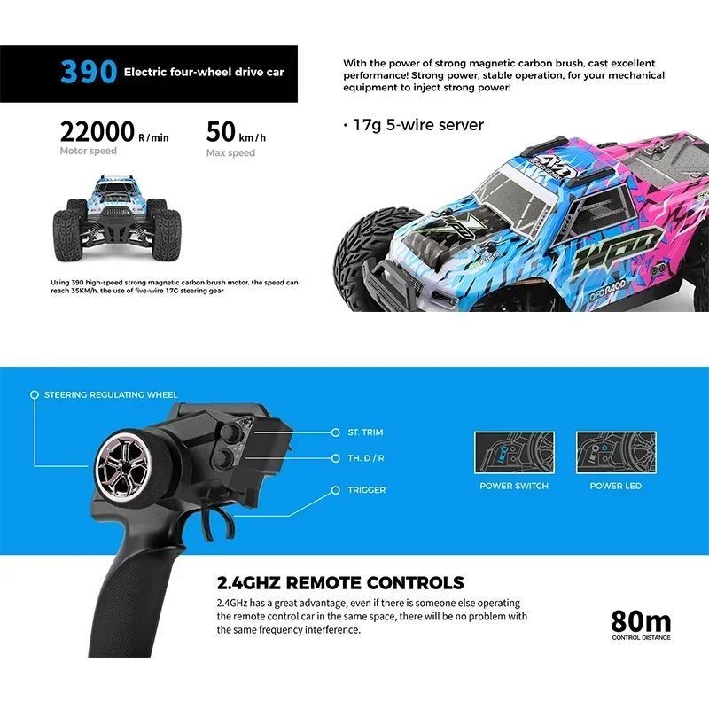WLtoys 204006   1:20 Samochód zdalnie sterowany 2.4G 4WD z oświetleniem LED Drifting Car 50KM/H Pojazd terenowy Zdalnie sterowany samochód Zabawka