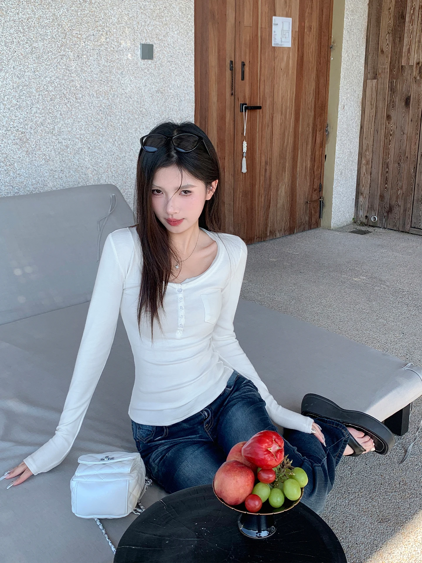 

Slim Fit Long Sleeve T-Shirt Women's Korean Style Pure Desire U-Neck Stackable Bottom Spring Summer New Style Inner Wear Top