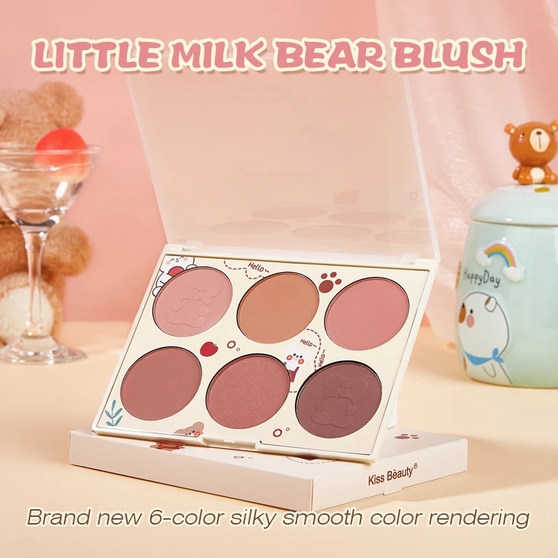 

Шестицветные румяна, долговечная натуральная солнечная отбеливаемая матовая перламутровая палитра румян, приятная для кожи