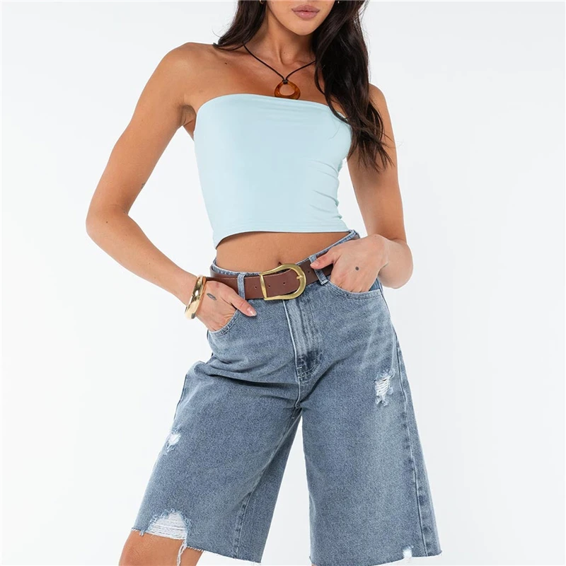 Sexy Off Shoulder Strapless Bustier Tank Top Halter Crop Tops Women Bare Midriff Sleeveless Cropped Vest Camis Tube Top Female