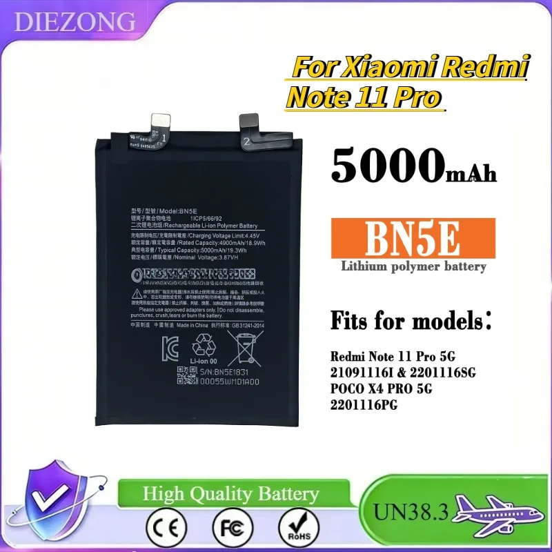In Stock Suitable For Xiaomi Redmi Note 11 Pro 5G/POCO X4 PRO 5G mobile phone battery BN5E
