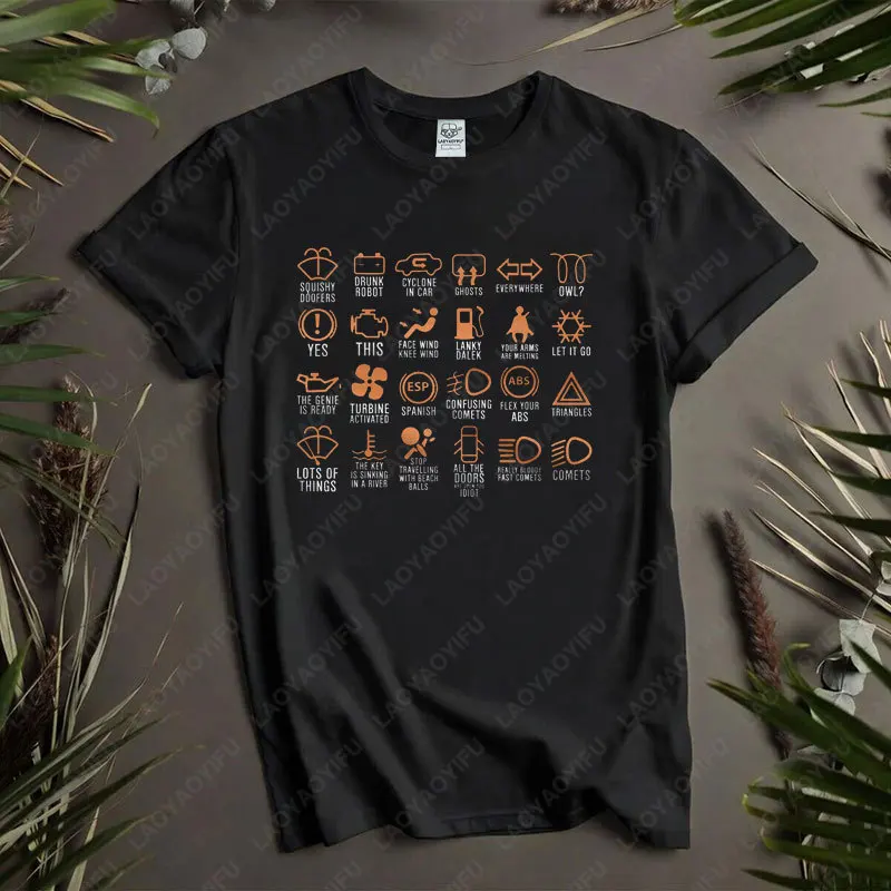 Funny Dash Icons Men Shirt Car Lover Mechanic Tee Dashboard Warning Lights Graphic T Shirts Father's Day Gift Dad Husband Tops