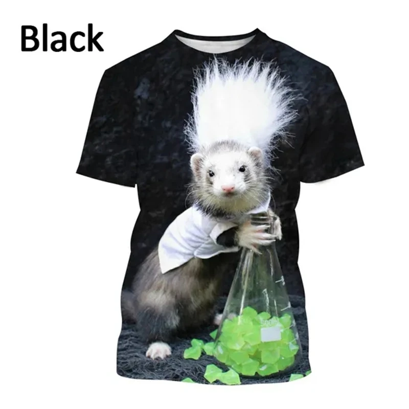 Cute Animal Ferret 3 D Printing Ladies T-shirt Summer Breathable Popular Casual T-shirt Unisex Round Neck Personality Tops Tees