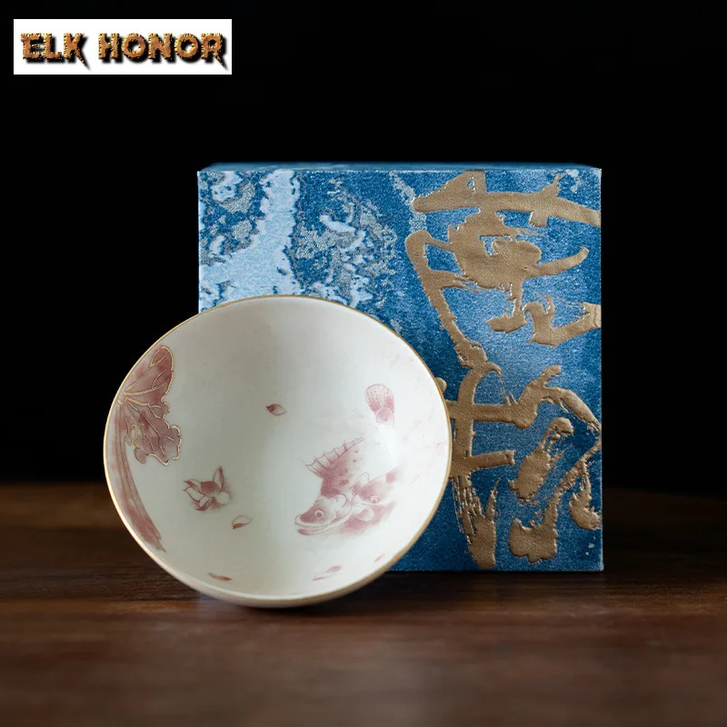 Taza de té con diseño de algas y pescado rojo pintada a mano, tazón de té Retro, taza de fragancia para degustación de té, tazas maestras Chazhan, artículos de té de regalo, 100ml