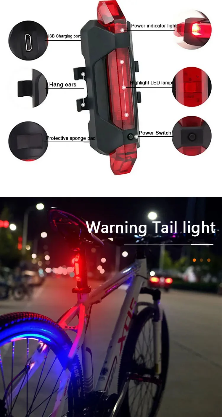 Bike Light Set Bicycle Headlight Taillight Rechargeable Front and Rear Set MTB Bike Flashlight Cycling Lamp Bicycle Accessories