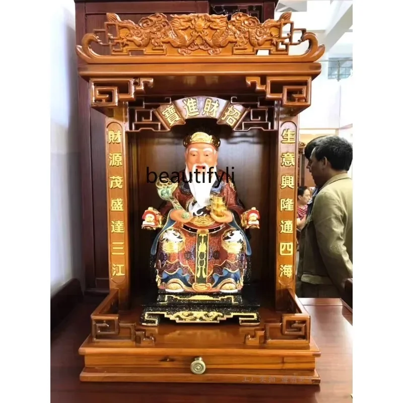 01 خشب متين بوذا ضريح سلف ترخيص منزل إله الثروة بوذا ضريح مذبح خزانة حائط الحائط #3