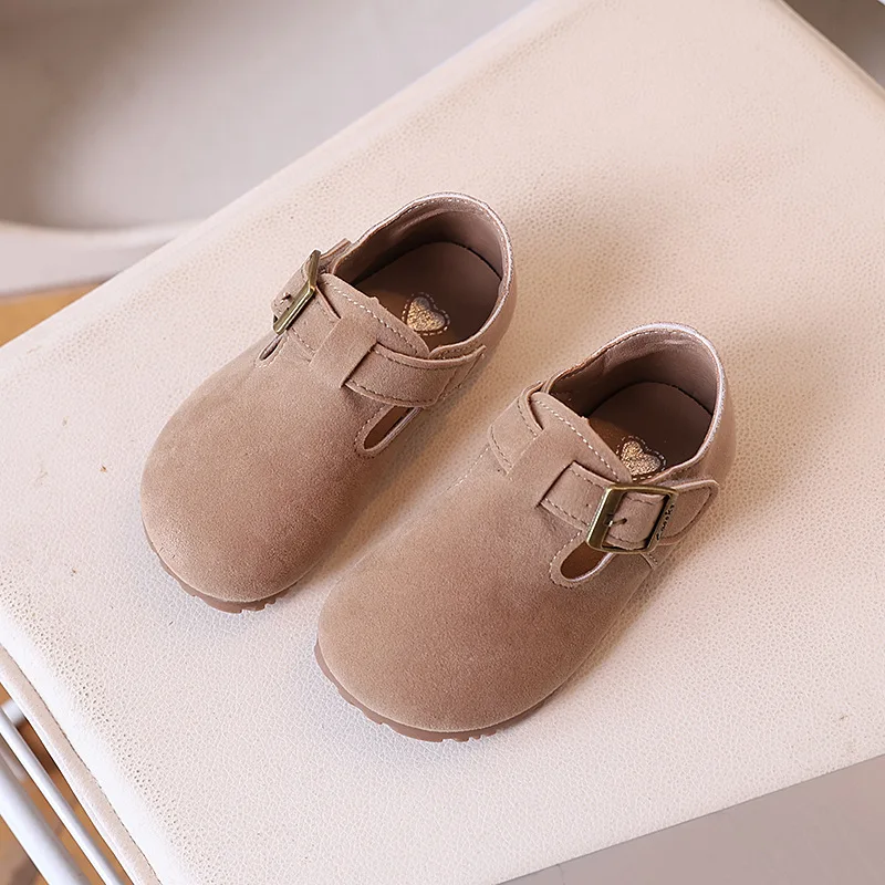 

YUYIN Kids Loafers Boys Casual Shoes Fashion Design T-strap Girls Soft PU Leather Shoes Brown, Khaki Children Flat Shoes