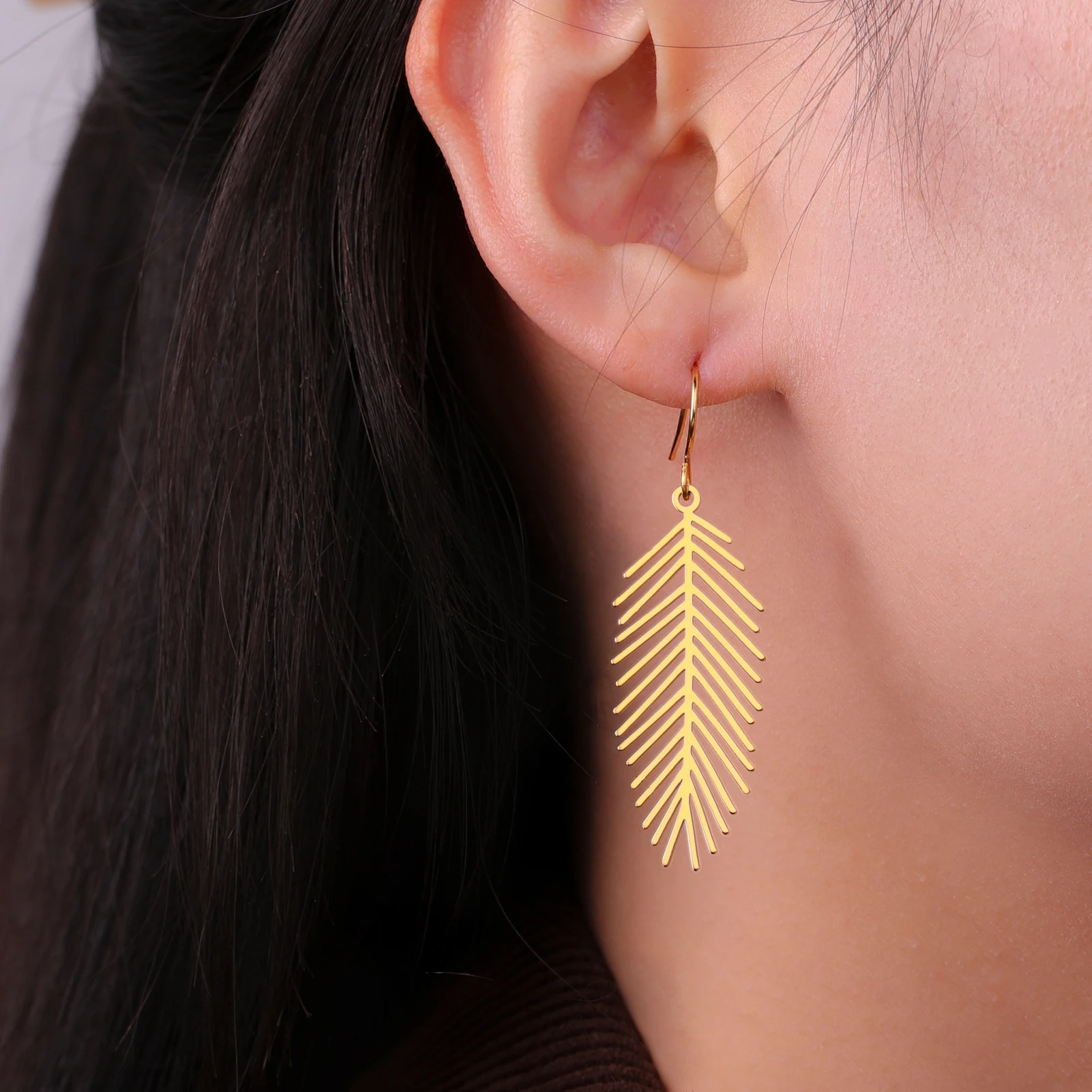 Plant Leaf Earrings for Women Stainless Steel Trendy Fashion Bohemian Earrings Gift for Female Friends' Anniversary Jewelry Gift