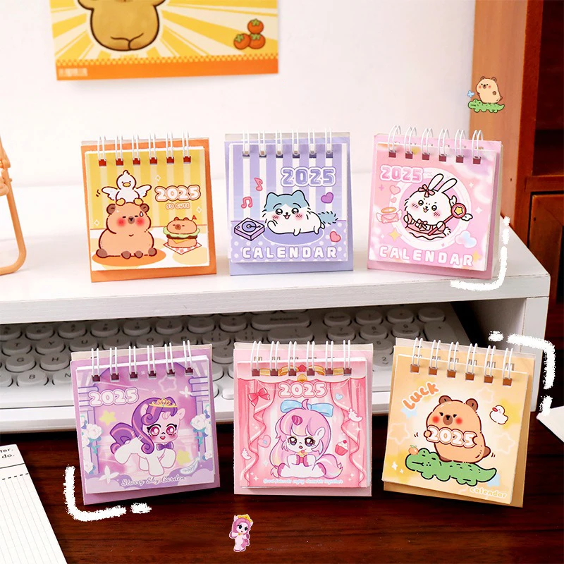 2025 Desk Calendar Mini Simple Cute Cartoon Pattern Small Desk Calendar Pocket Portable Calendar Punch Plan Desktop Decoration