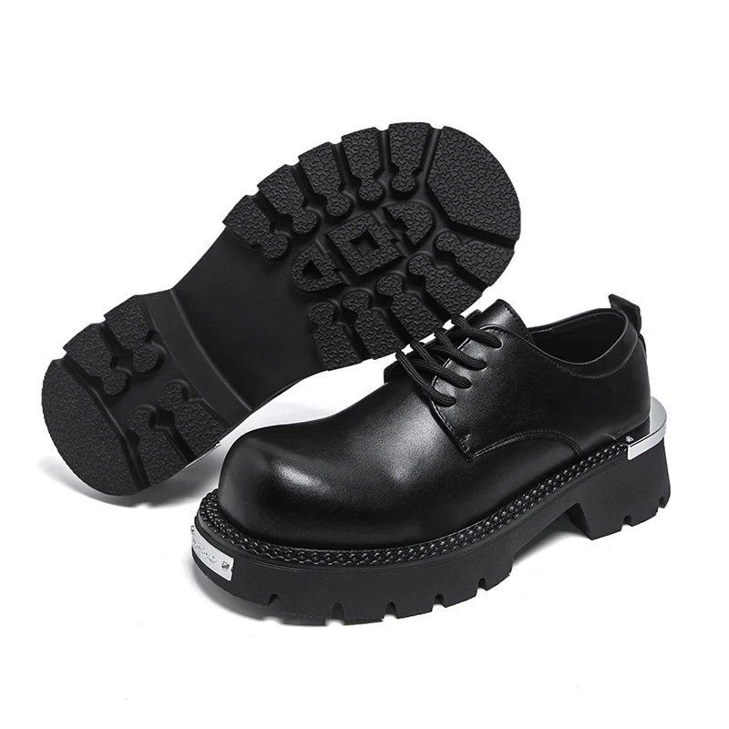 

New Style Men's Casual Leather Shoes Big Head Derby Thick Bottom Heightening British Style Work Shoes Anti-slip Rubber Sole