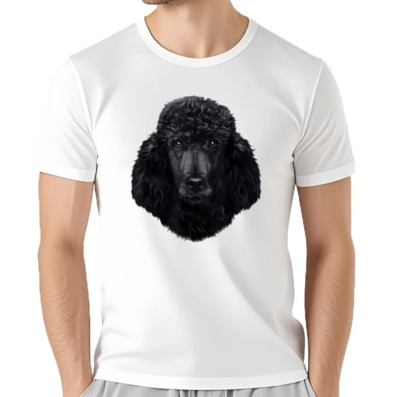 Camiseta con cara de perro de caniche negro para hombre, Camisa de algodón Funky, única