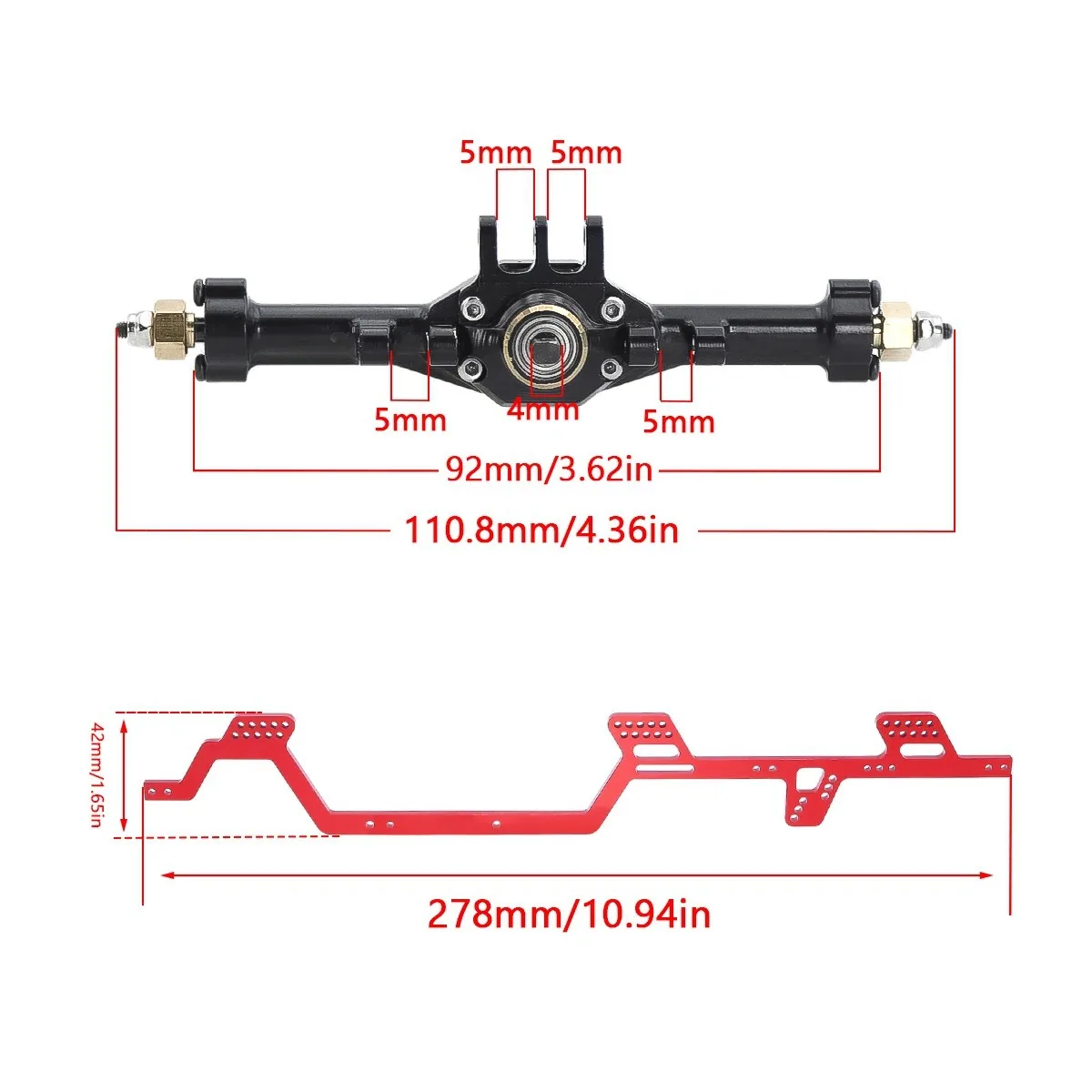 Trx4m Brass Coated Axle with LCG Chassis Frame Track Beam for 1/18 RC Track Cars