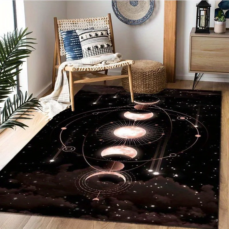 VIKAMA Moon Phase Galaxy Area Rug,Non‑Slip Mat,Celestial Starry Sky Space Astrology Carpet for Living Room Bedroom Home Decor