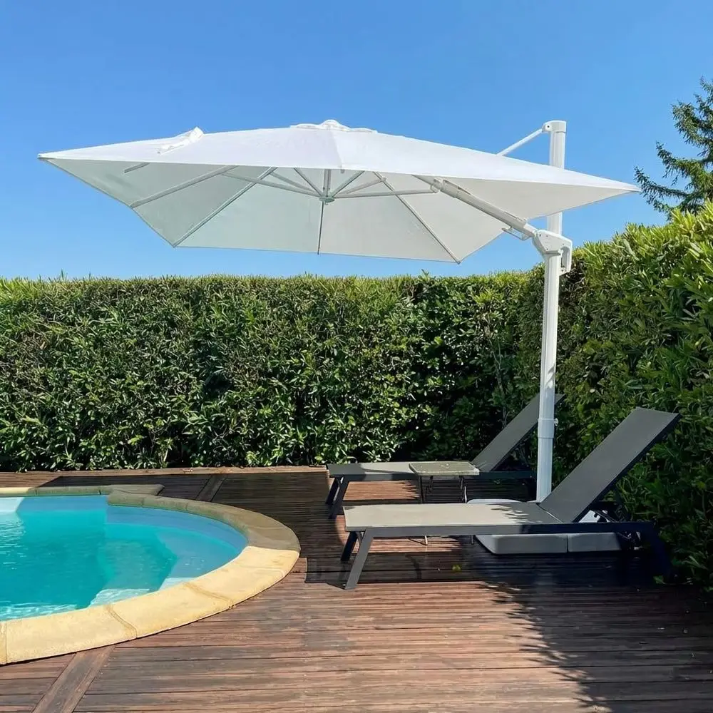 

10ft Square Hanging Outdoor Umbrella with 360° Rotation for Patio, Deck, and Pool, White