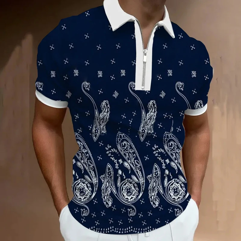 

Cashew Flowers 3D Print Polo Zipper Short Sleeve Shirt for Men