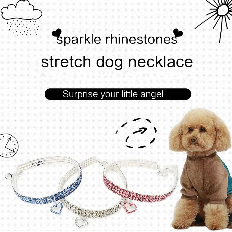 3Size Crystal Cute Pet Collar Dog Pet Pendant Necklace Elastic Color Rhinestone Necklace Pet Jewelry Cats and Dog Accessories