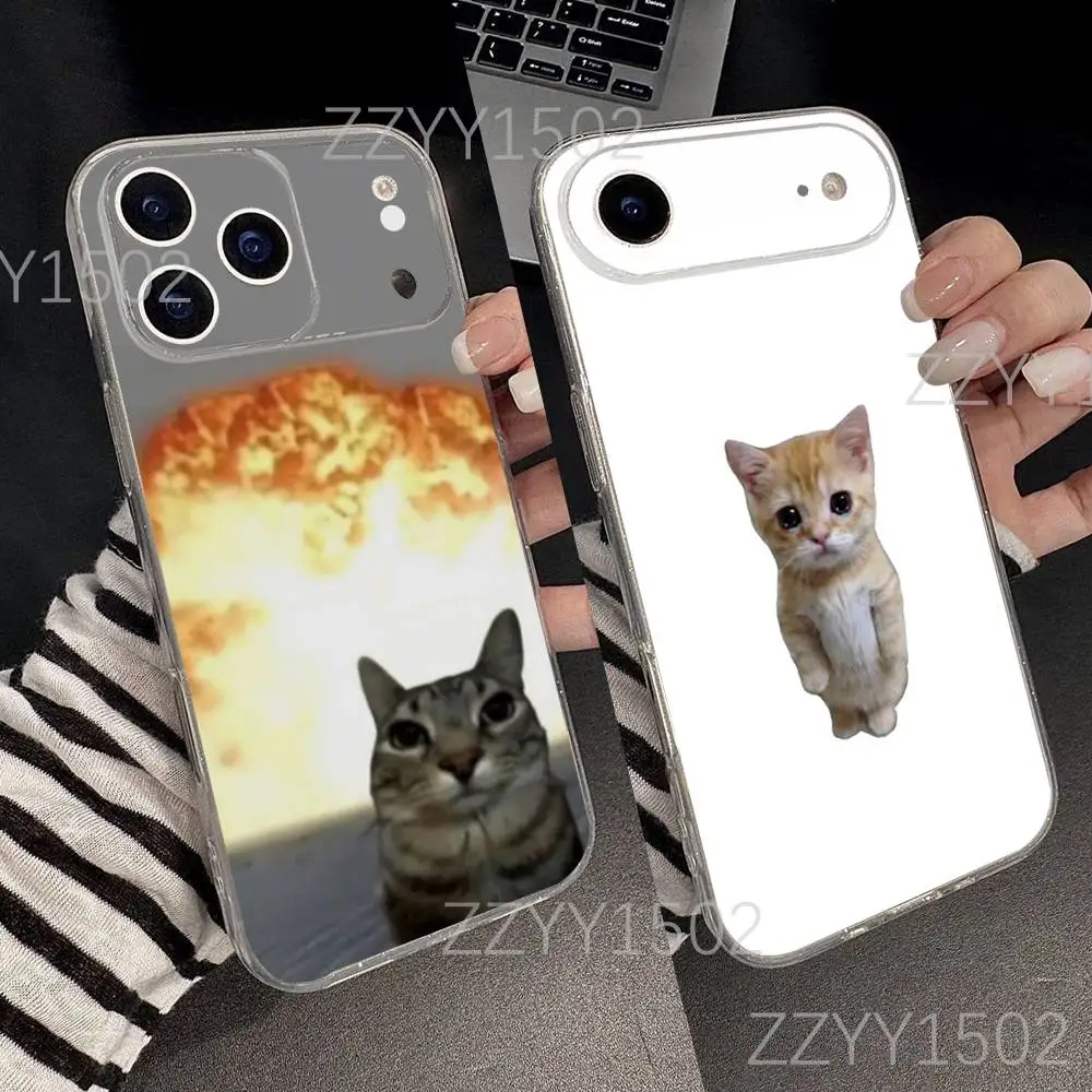 

Cat MEME Funny For iPhone 17,16,15,14,13,12,11 Pro,Max,Plus,X,XS,XR,SE4,E Mini Transparent Soft Anti-Slip Grip