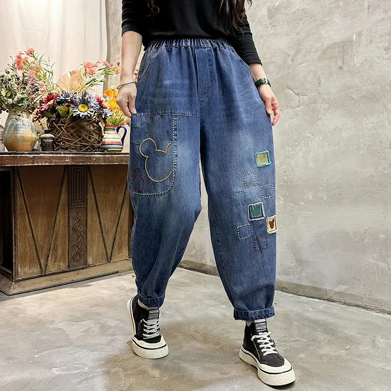 Jeans ricamati donna primavera e autunno 2023 nuovi pantaloni larghi papà Retro Patch dritto Slim Harem pantaloni marea