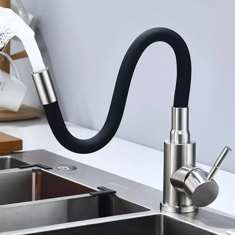 

304 Stainless Steel Silicone Tube Sink Faucet Rotatable Universal Bending Kitchen Sink Hot and Cold Dual-use Faucet